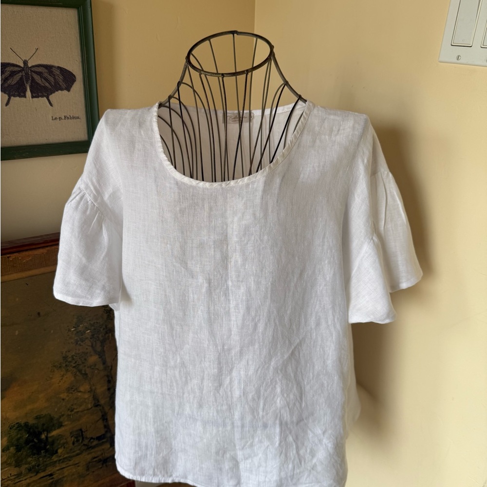 Classic White Linen Blouse ruffle sleeves Coastal Core